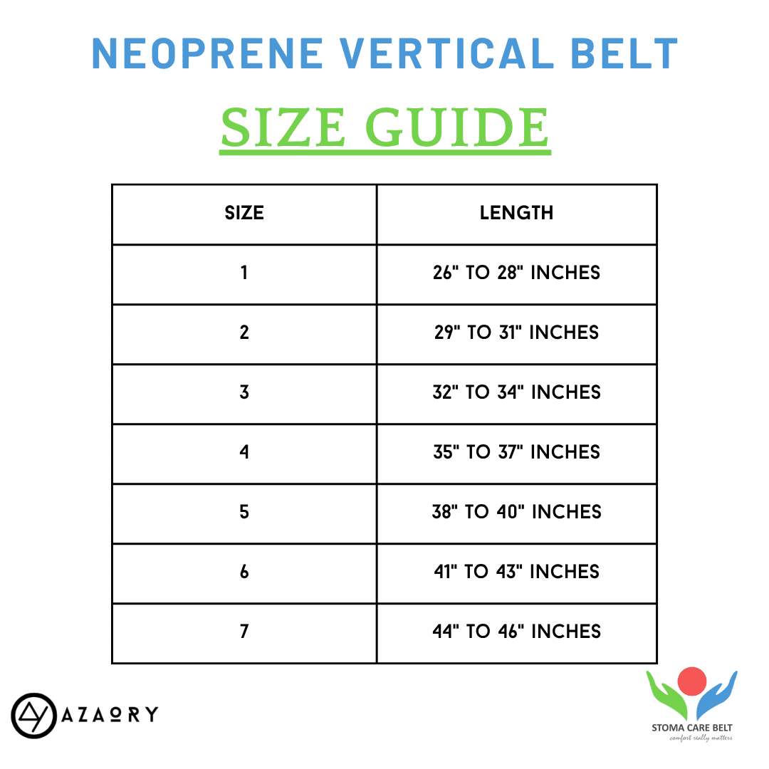 neoprene vertical stoma belt size guide
